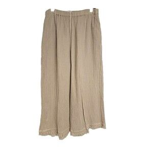 HONEST COTTON The Frayed Crop Palazzo Pants Beige Cotton Wide Leg Women’s L/XL